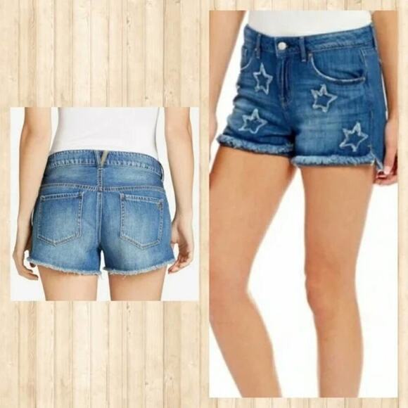 JESSICA SIMPSON JOURNEY Denim Shorts Star Applique Frayed Hem Blue Jean Festival - Picture 4 of 11